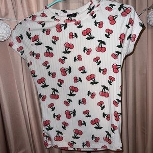 Ribbed Cherry Print Tee